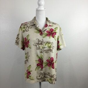 MARSH Landing Floral Print Short Sleeve Button Up Top Size Medium